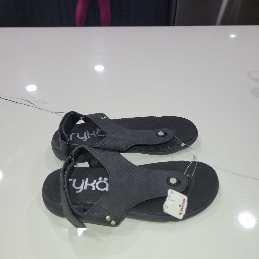 New Ryka Women’s Sz 6 Black Sandals Thong T-strap Sport Margo Sandals bin